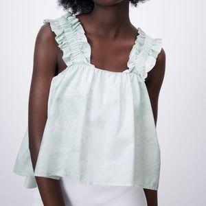 NWT SAGE GREEN TIE DYEWIDE STRAP SQUARE POPLIN CROP TOP SIZE MEDIUM